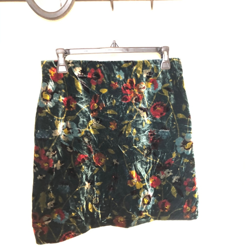 Velvet Teal Floral Mini Skirt - Size 2